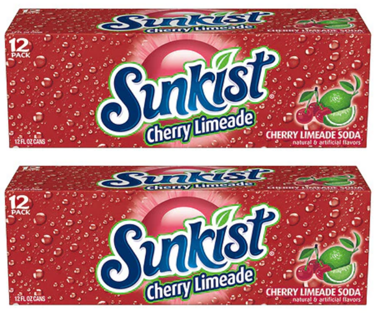 Sunkist Cherry Limeade Soda, 12 fl oz cans, 12 pack