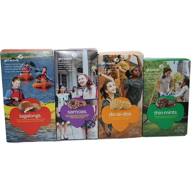 Girl Scout Cookies Thin Mints, Samoas (Carmel Delights), Tagalongs (Peanut Butter Patties) and Do-si-dos (Peanut Butter Sandwich) (Variety Pack of 4)