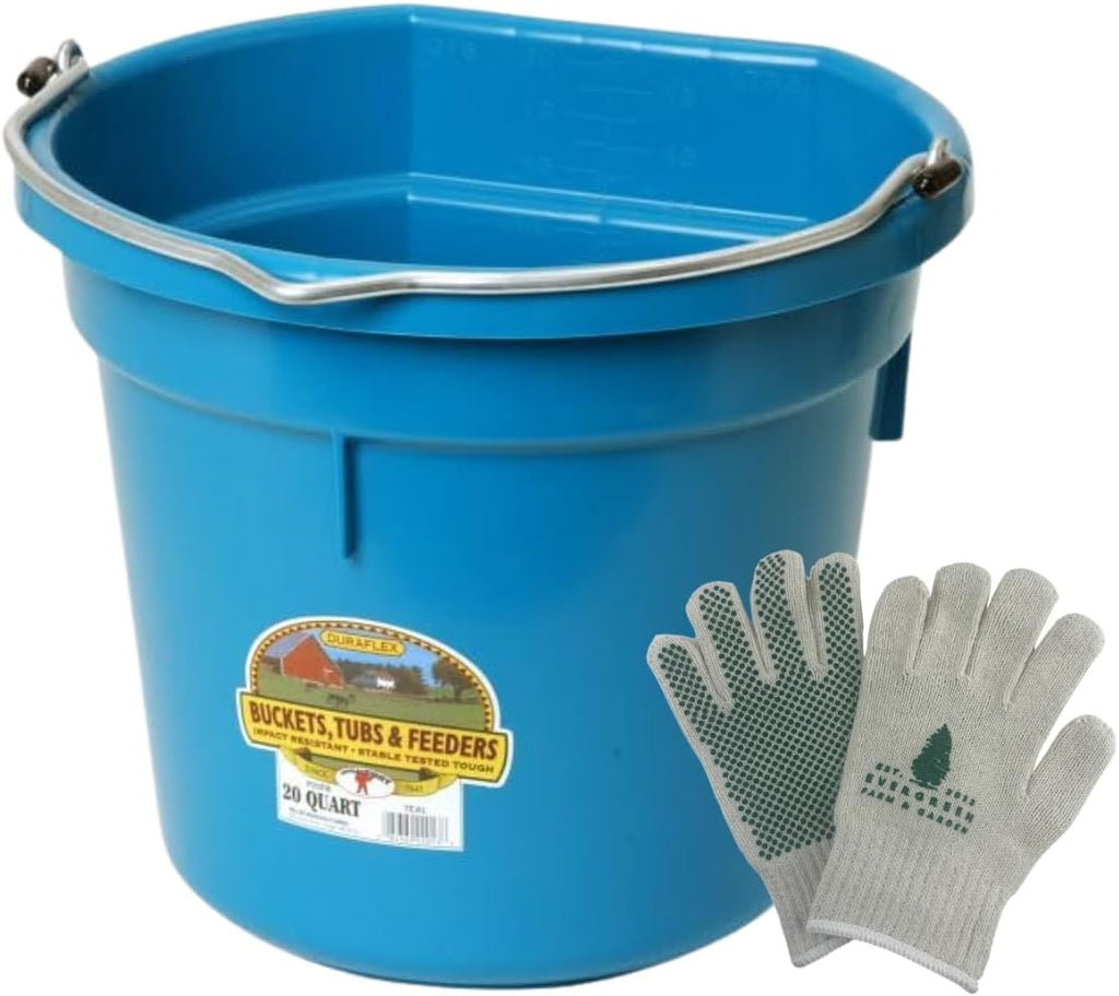 Little Giant Flat Back Bucket 20 Qt - Feed Livestock and Pets with Options of 12 to Choose from - Bundled by Evergreen Farm and Garden (Teal)