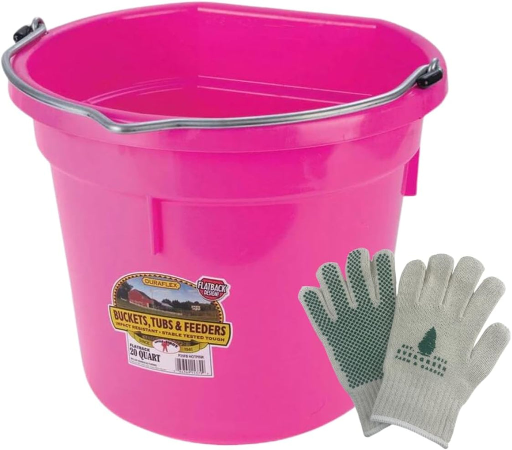 Little Giant Flat Back Bucket 20 Qt - Feed Livestock and Pets with Options of 12 to Choose from - Bundled by Evergreen Farm and Garden (Hot Pink)