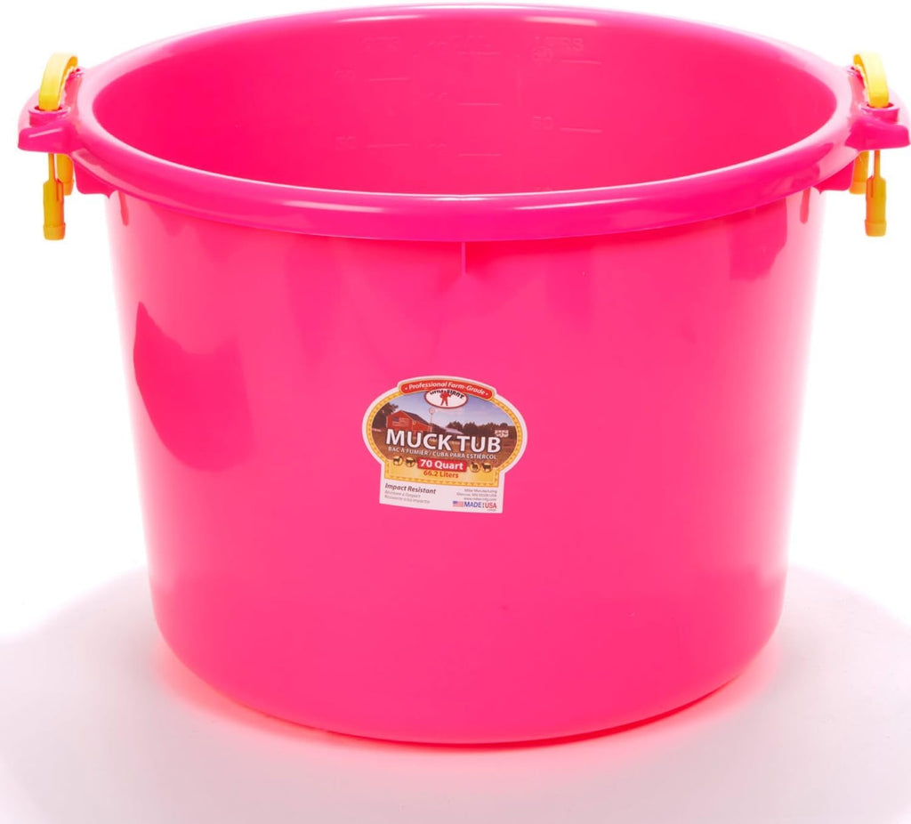 Little Giant 70 Quart Muck Tub with Handles - Bundled with Evergreen Farm and Garden Gloves (Hot Pink)