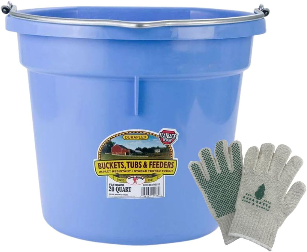 Little Giant Flat Back Bucket 20 Qt - Feed Livestock and Pets with Options of 12 to Choose from - Bundled by Evergreen Farm and Garden (Berry Blue)