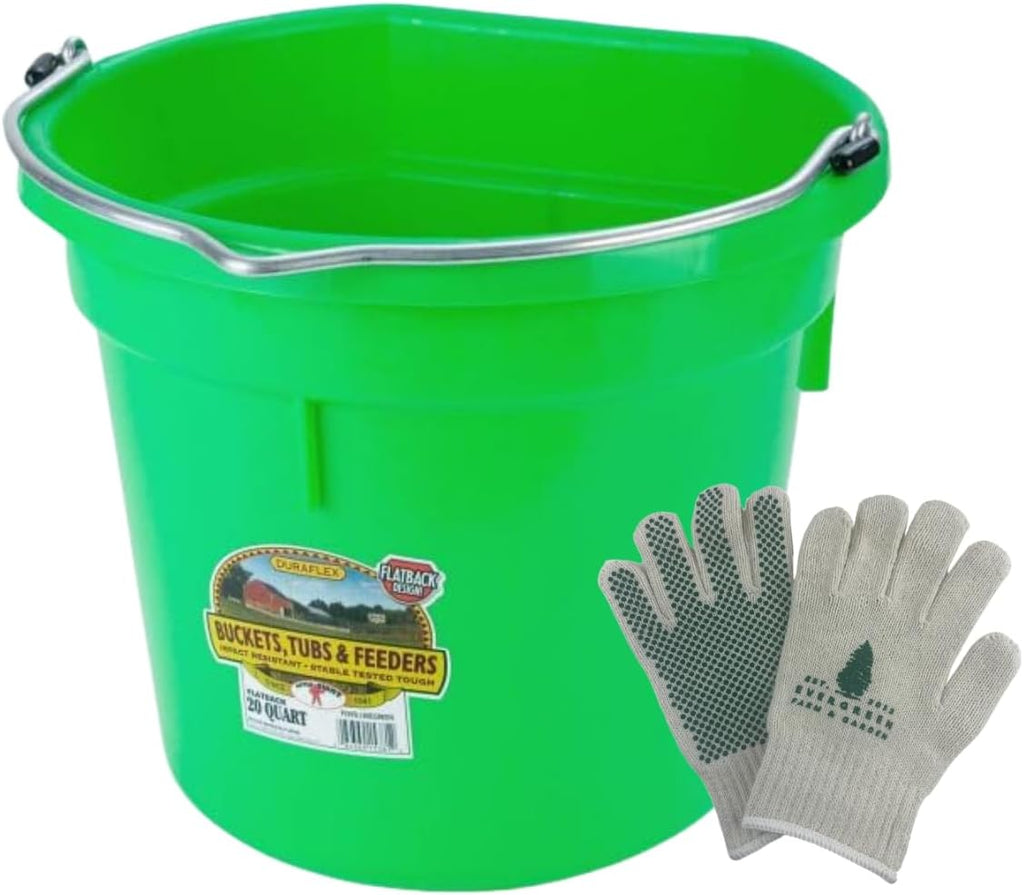 Little Giant Flat Back Bucket 20 Qt - Feed Livestock and Pets with Options of 12 to Choose from - Bundled by Evergreen Farm and Garden (Lime Green)