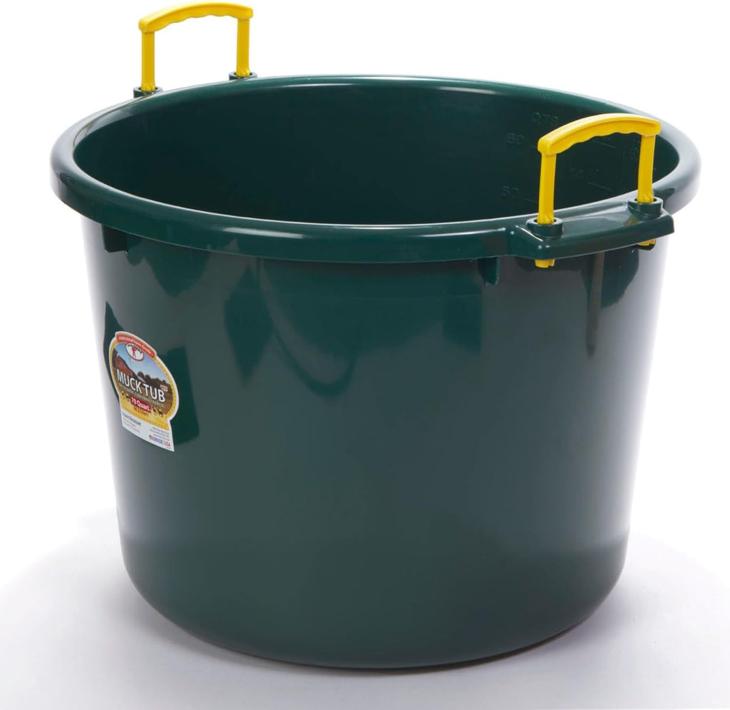 Little Giant 70 Quart Muck Tub with Handles - Bundled with Evergreen Farm and Garden Gloves (Green)