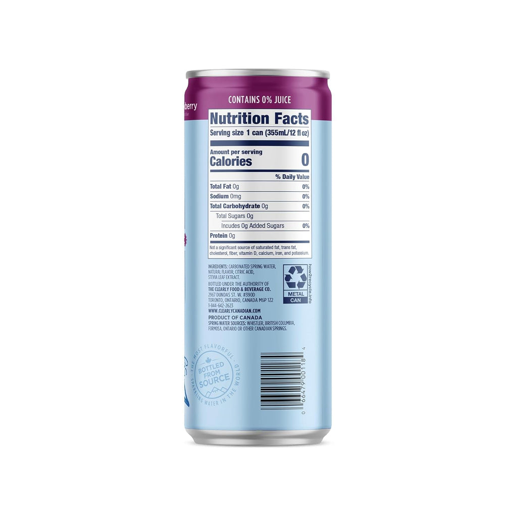 Clearly Canadian Zero Sugar Forest Blackberry Sparkling Water Beverage, Zero Sugar & Zero Calories, Diet Soda Alternative, 12 Fl Oz Can (Pack of 24)