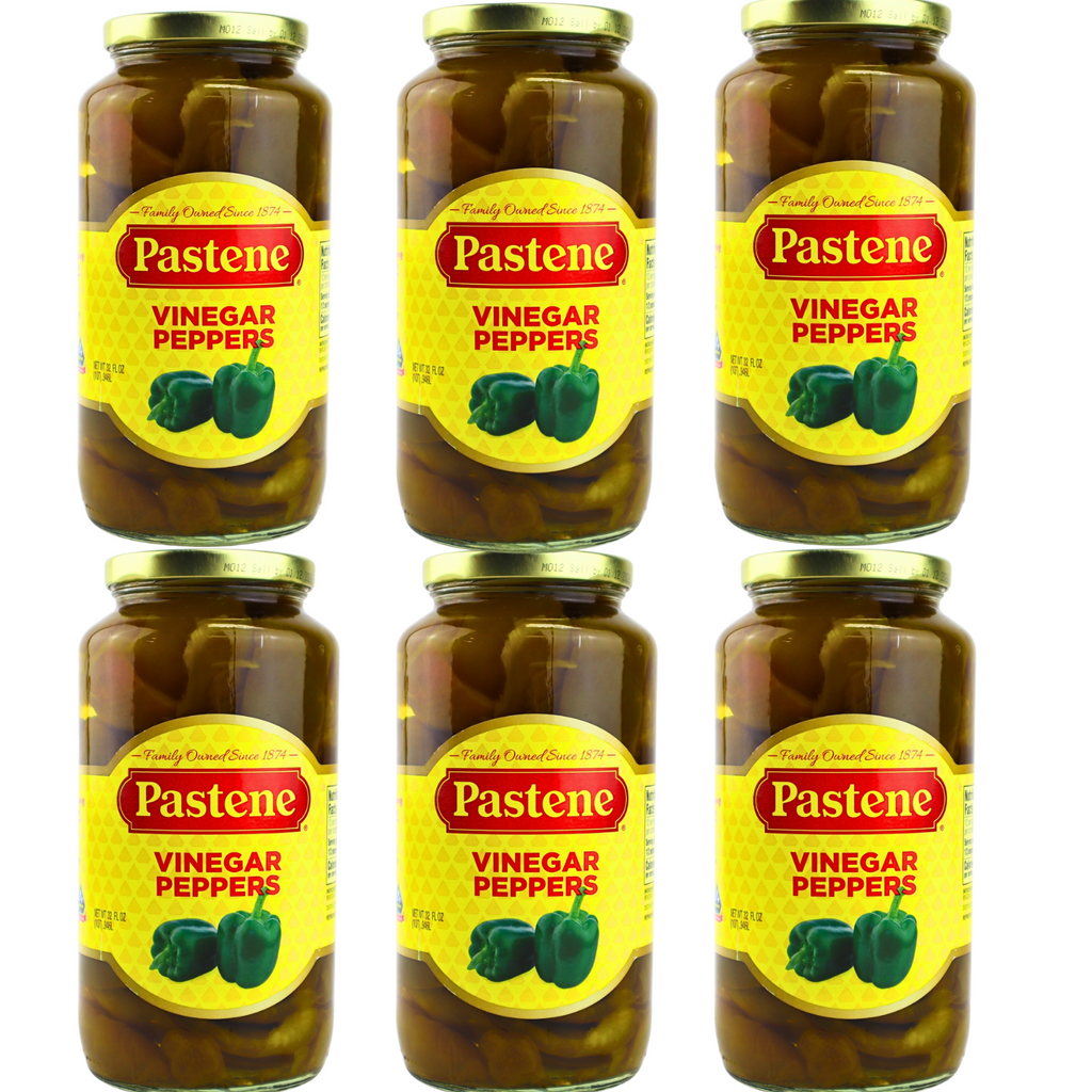 Pastene Green Vinegar Peppers, 32 Ounce (6 Pack)