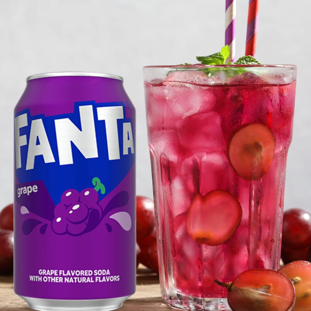 Fanta Fruit Flavored Soft Drink - Pineapple, Orange, Strawberry, and Grape Flavors - Bundled by Louisiana Pantry (Grape, 12 Pack)