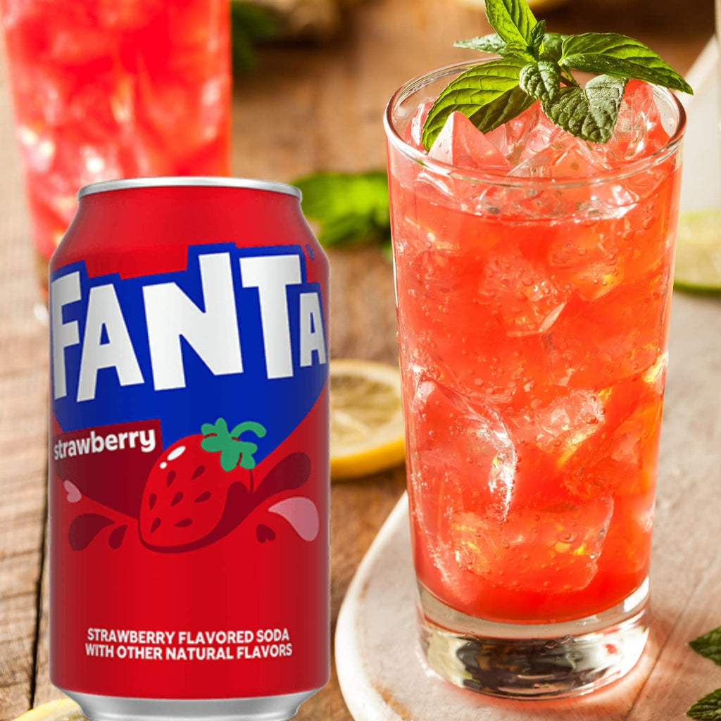 Fanta Fruit Flavored Soft Drink - Pineapple, Orange, Strawberry, and Grape Flavors - Bundled by Louisiana Pantry (Strawberry, 12 Pack)