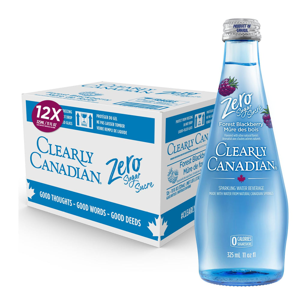 Clearly Canadian Zero Sugar Forest Blackberry Sparkling Water Beverage, Zero Sugar & Zero Calories, 1 Case (12 Bottles x 325mL)