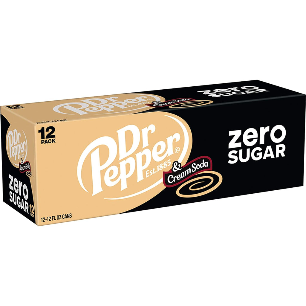Dr Pepper Cream Zero Sugar Soda 12oz Cans, Pack of 48