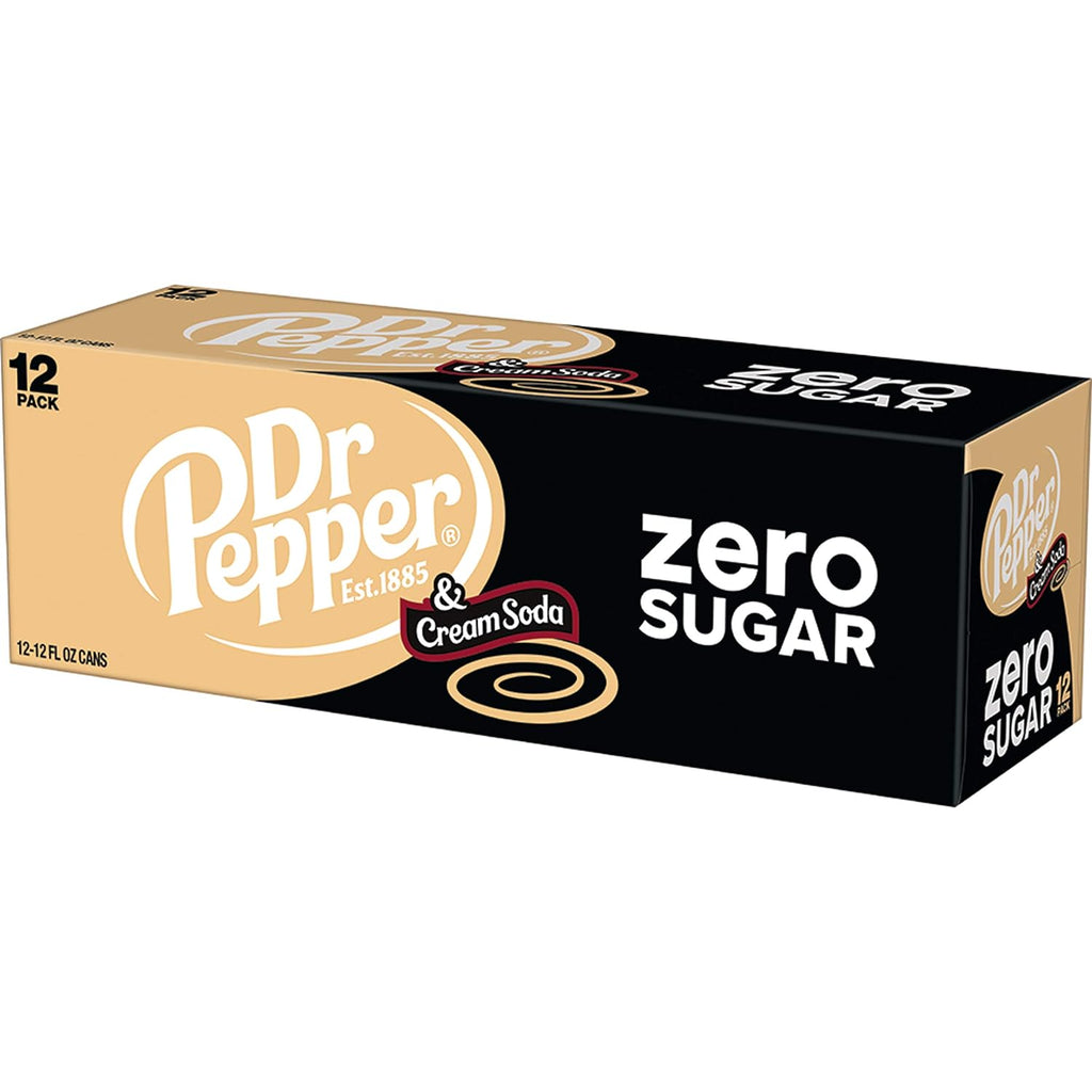 Dr Pepper Cream Zero Sugar Soda 12oz Cans, Pack of 48