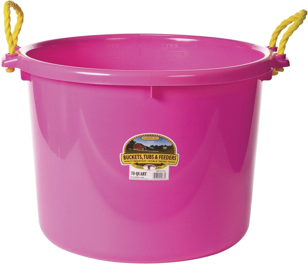 Little Giant® Plastic Muck Tub | Durable & Versatile Utility Bucket with Handles | Muck Bucket | Rope Handles | 70 Quart | Hot Pink