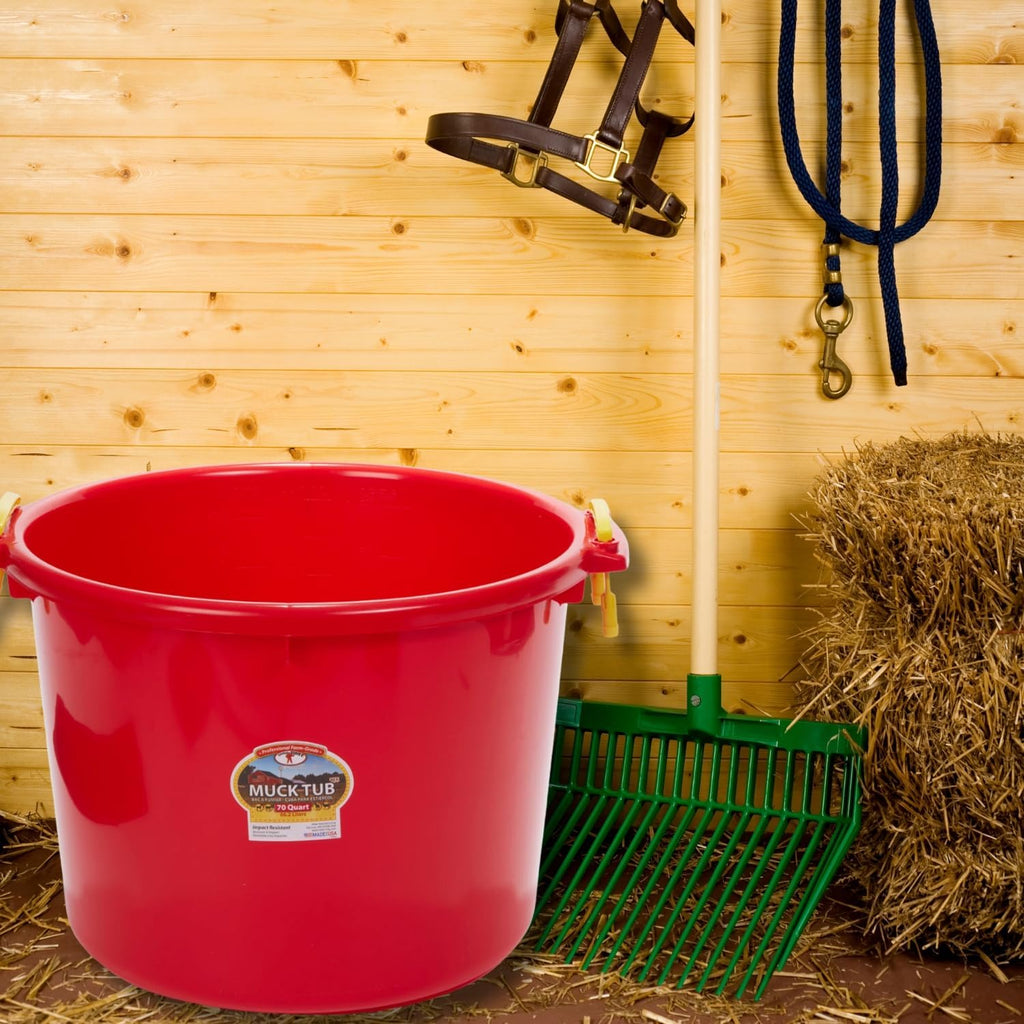 Little Giant 70 Quart Muck Tub with Handles - Bundled with Evergreen Farm and Garden Gloves (Red)