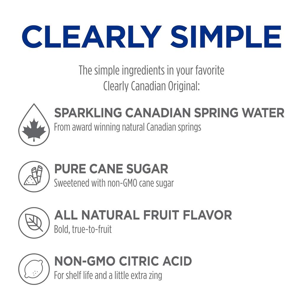 Clearly Canadian Variety Pack Sparkling Spring Water Beverage, Natural & Carbonated, Flavored Seltzer Water, Mixed Flavors, 1 Case (12 Bottles x 325mL)