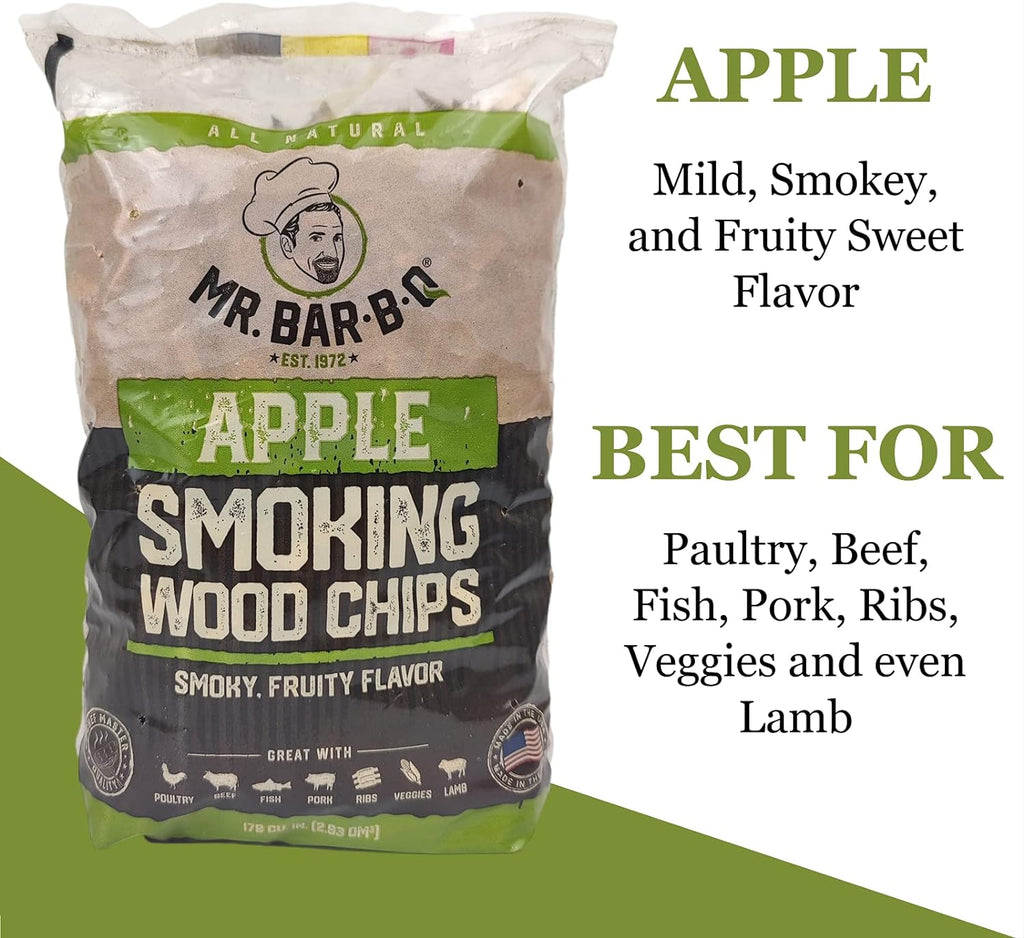 Mr. Bar-B-Q 05012 Wood Smoker Chips (Apple) | Smoky & Fruity Flavor | Made from 100% Hardwood | All Natural Apple Wood Chips | 1.6 Pound Bag