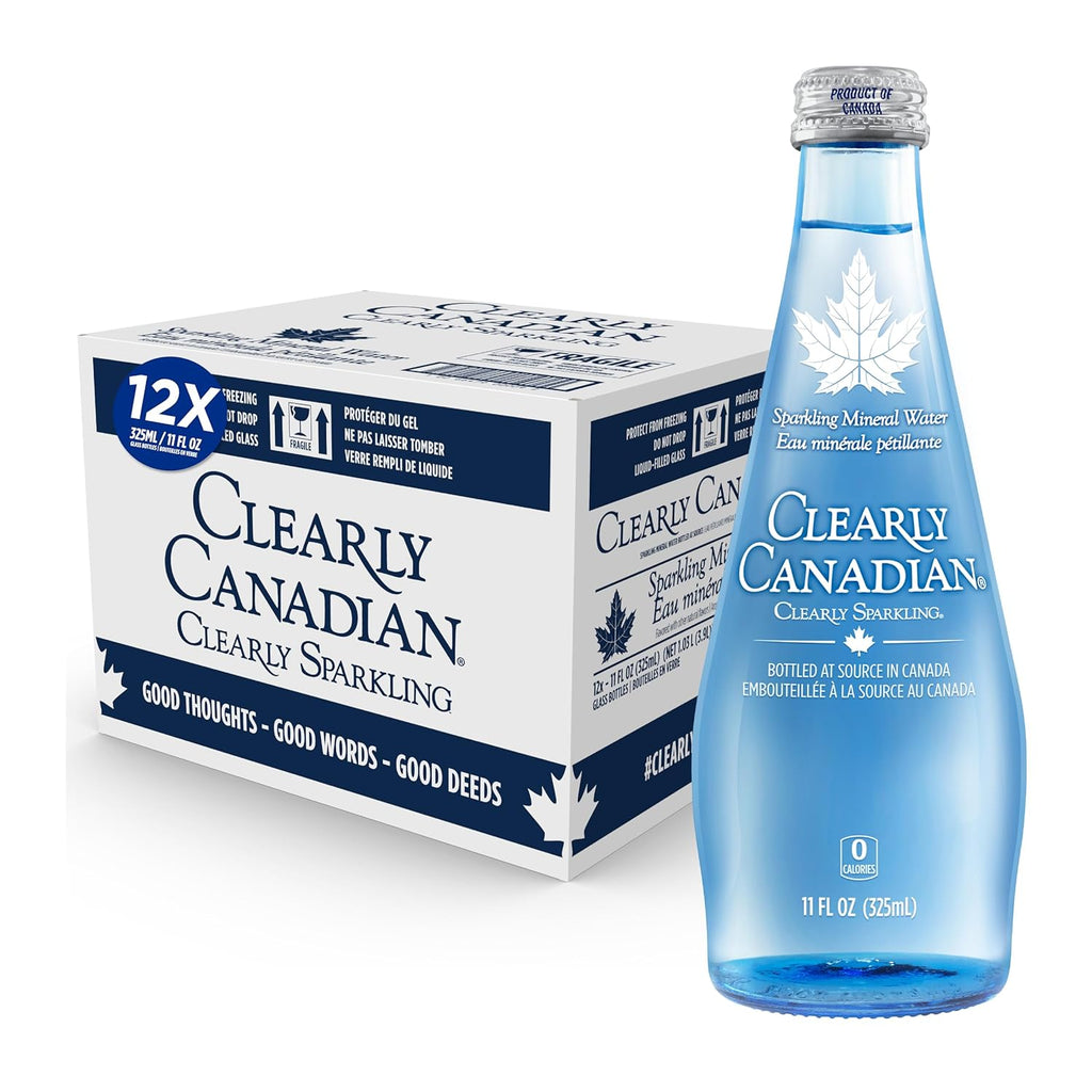 Clearly Canadian Clearly Sparkling Spring Water Beverage, Natural Flavor & Carbonated Seltzer Water, 1 Case (12 Bottles x 325mL)