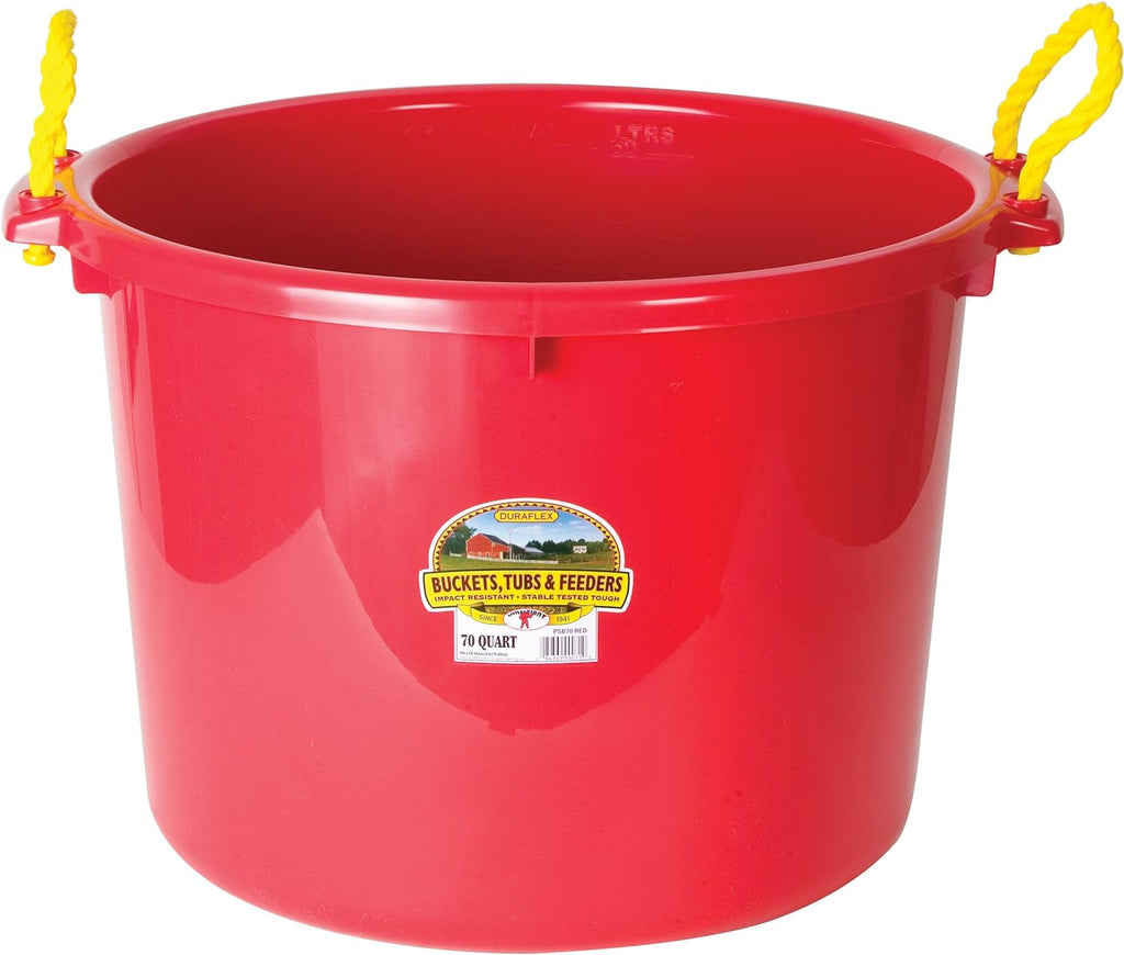 Little Giant® Plastic Muck Tub | Durable & Versatile Utility Bucket with Handles | Muck Bucket | Rope Handles | 70 Quart | Red