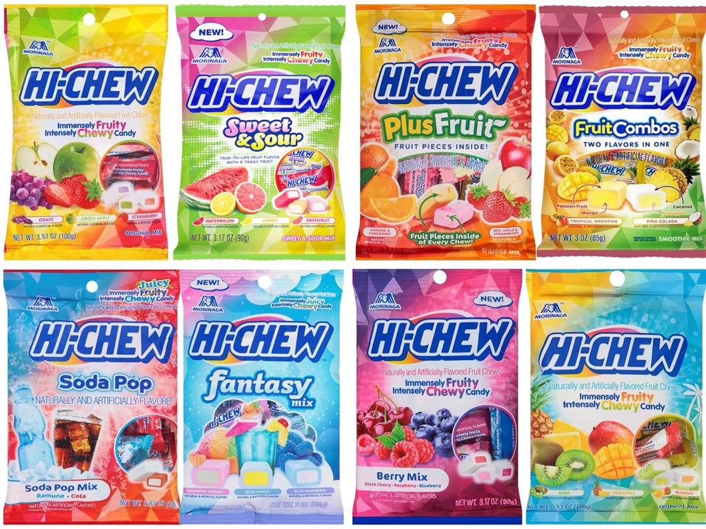 Hi-Chew Taffy Candy Super 8 Pack Variety - Original Mix, Sweet & Sour Mix, Plus Fruit, Smoothie Mix, Soda Pop Mix, Fantasy Mix, Berry Mix, and Tropical Mix - Bundled by Louisiana Pantry