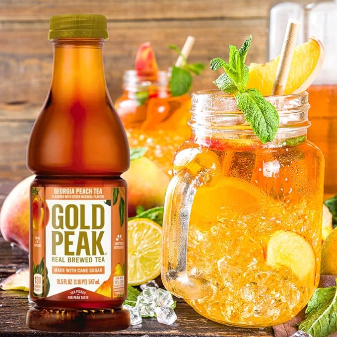 Gold Peak 18.5 Ounce 12 Pack Tea Bundled by Louisiana Pantry (Georgia Peach)