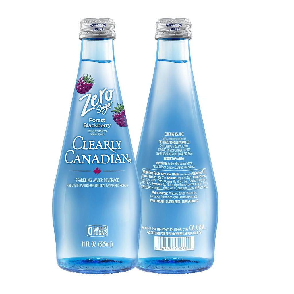 Clearly Canadian Zero Sugar Forest Blackberry Sparkling Water Beverage, Zero Sugar & Zero Calories, 1 Case (12 Bottles x 325mL)