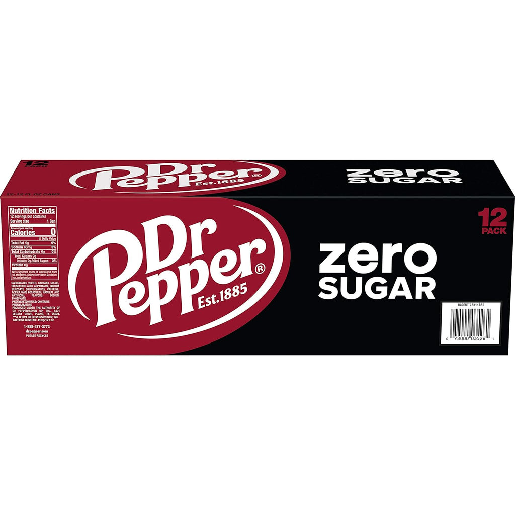 Dr Pepper Zero Sugar, 12 fl oz, 18 cans, total 216 fl oz