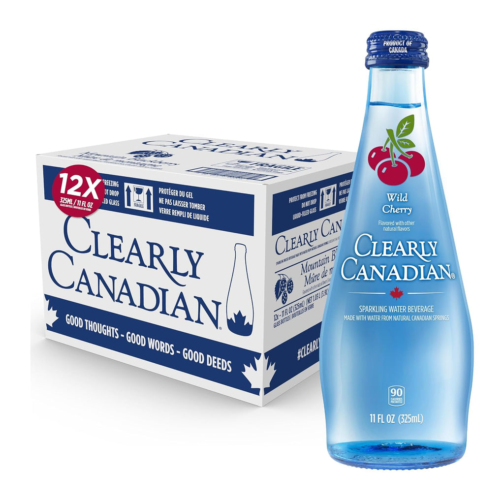 Clearly Canadian Wild Cherry Sparkling Spring Water Beverage, Natural Flavor & Carbonated, Flavored Seltzer Water, 1 Case (12 Bottles x 325mL)