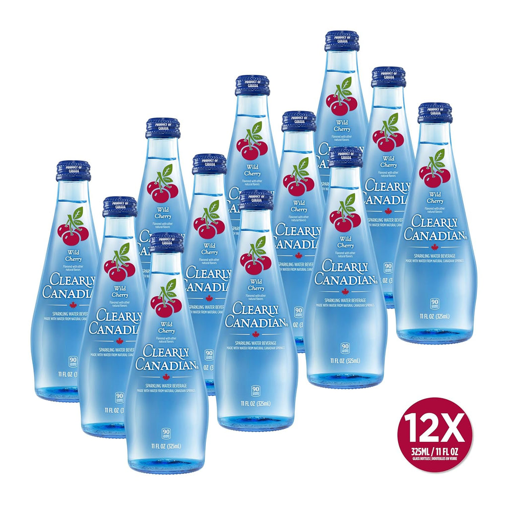 Clearly Canadian Wild Cherry Sparkling Spring Water Beverage, Natural Flavor & Carbonated, Flavored Seltzer Water, 1 Case (12 Bottles x 325mL)