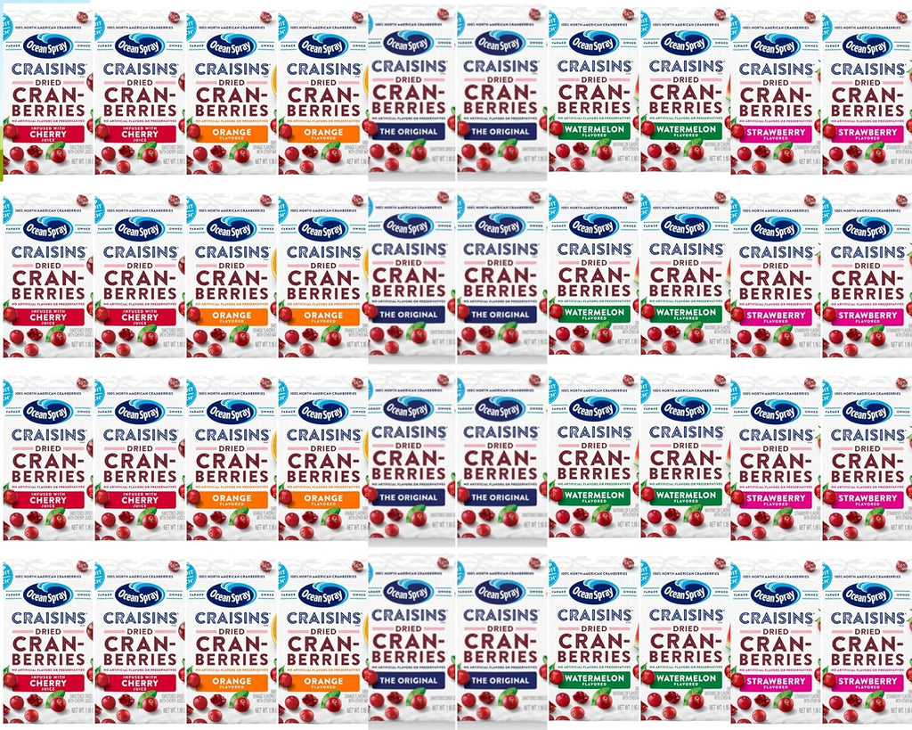 Ocean Spray 40 Count Variety Pack Craisins - Cranberry, Cherry, Watermelon, Strawberry, and Orange Flavors in 1.16 Ounce Snack Packs - Bundled by Louisiana Pantry