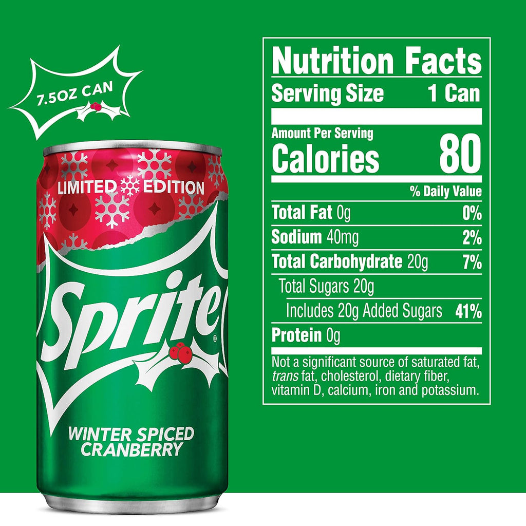 Sprite Winter Spiced Cranberry, 7.5 Fl Oz Cans, 6 Pack