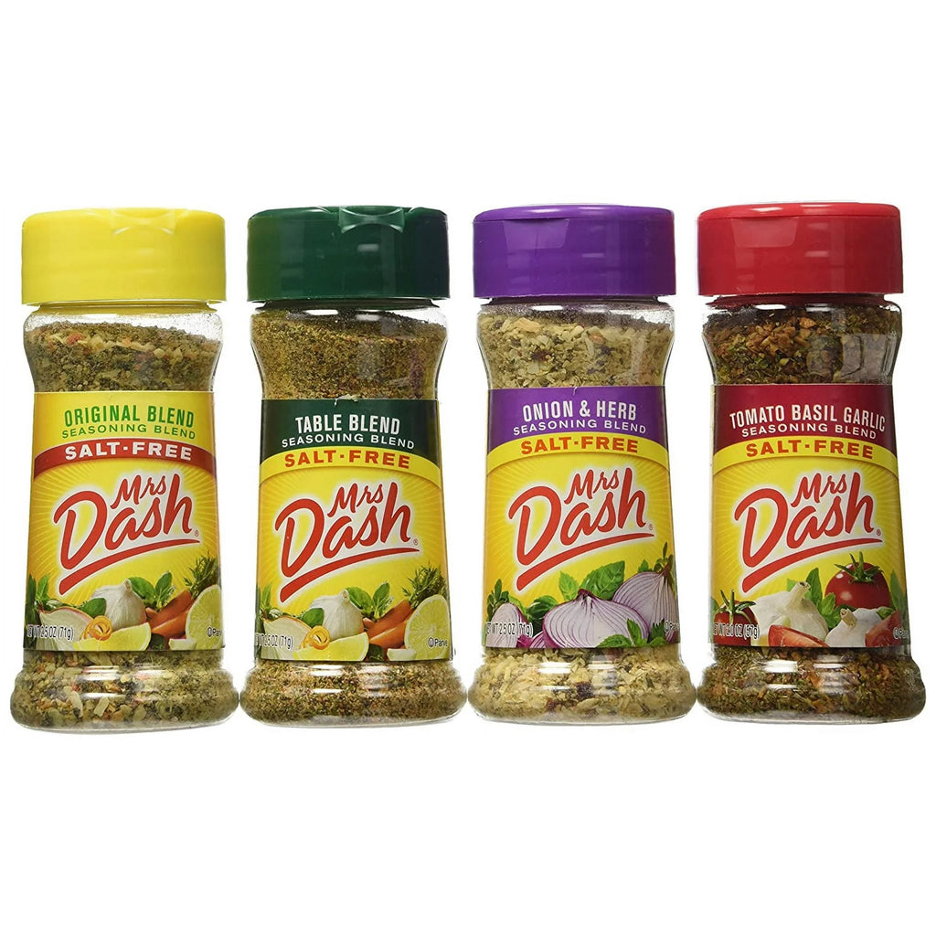 Mrs. Dash Seasoning Blends Variety Flavor 4 Pack 2.5 oz – Onion & Herb - Table Blend - Tomato Basil Garlic - Original Blend Set Bundle