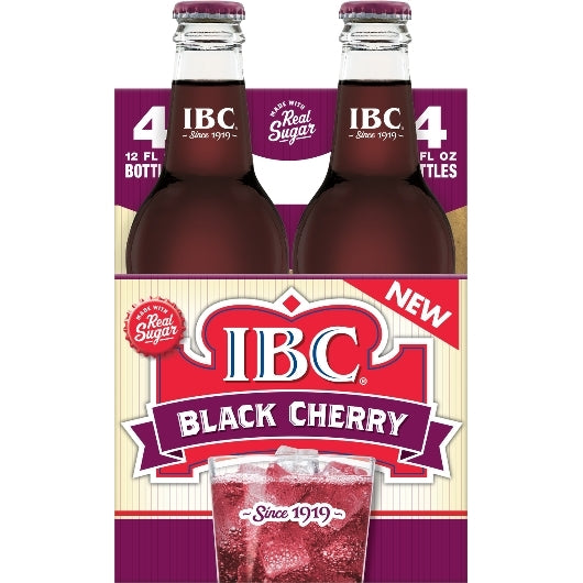 IBC Black Cherry Soda With Sugar Glass Bottle - 12 Pack