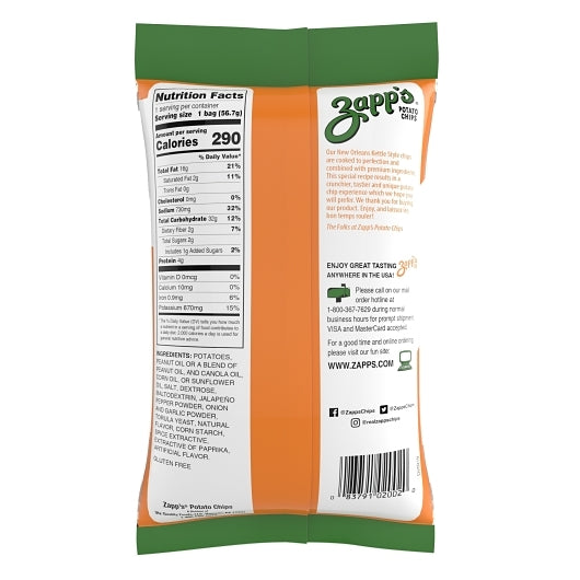Zapp's Potato Chips Jalapeno Chips, 2 Ounces Louisiana Pantry