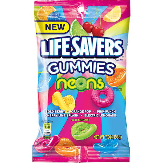 Lifesavers Neon Peg Gummies Candy Bag, 7 Ounces