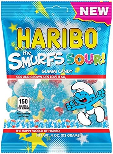 Haribo Confectionery Sour Smurfs Gummi Candy, 4 Ounces