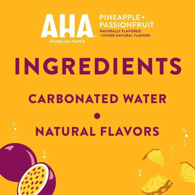 Aha Natural Sparkling Water Pineapple + Passionfruit 24 Pack 12 oz