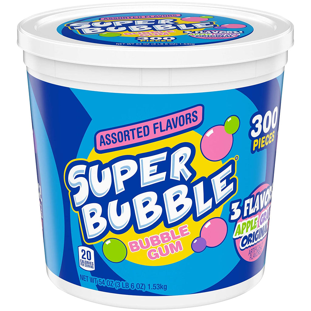 Super Bubble Bubble Gum 3 Flavors Bucket, 54 Ounces