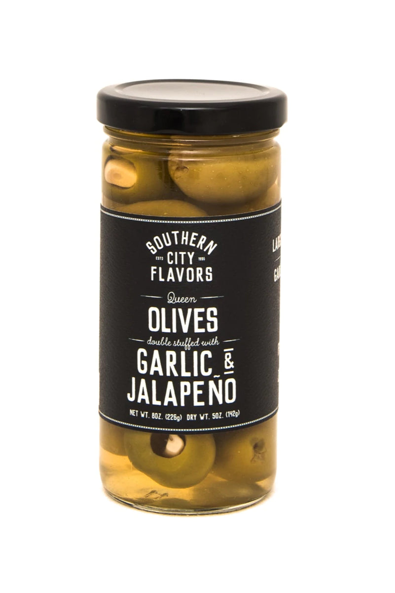 Southern City Flavors Garlic & Jalapeno Olives 8oz Louisiana Pantry